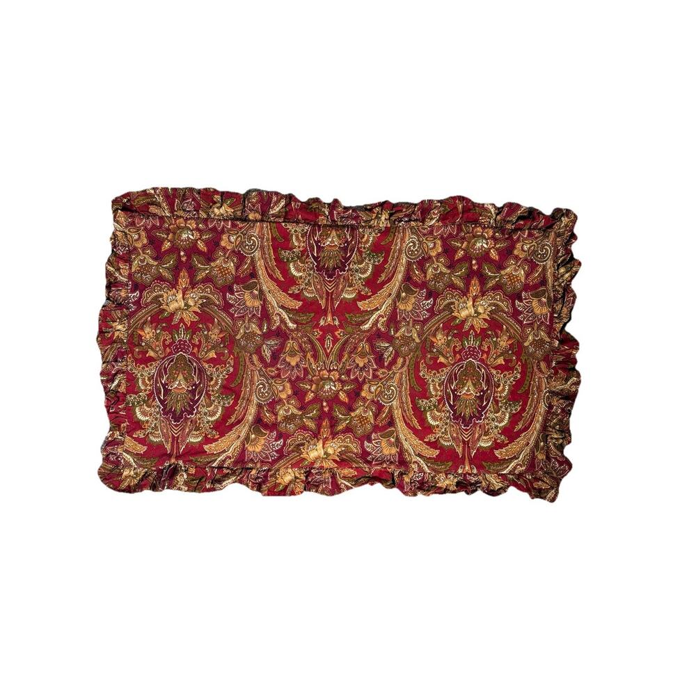 Rare Raymond Waites Red Ruffle Pillowcases Shams Printed Cotton Luxury Vintage